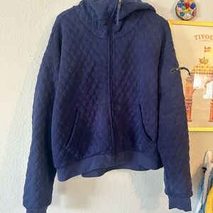 Free People Movement LG Navy Quilted Zip Hoodie